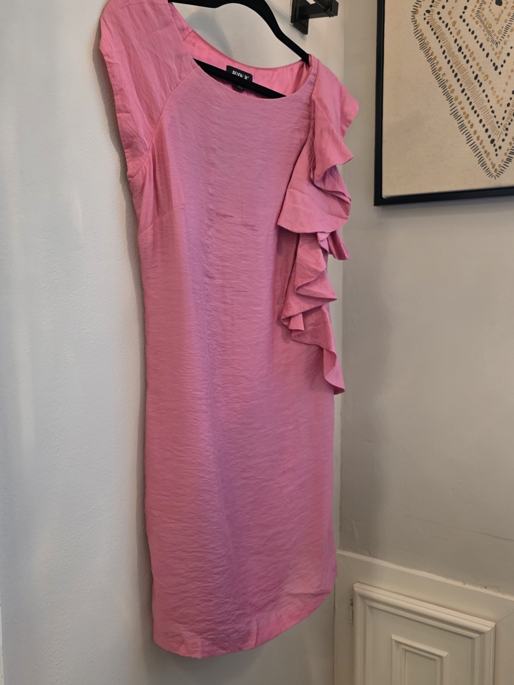 Midi Ruffle-Sleeve Dress in Pink